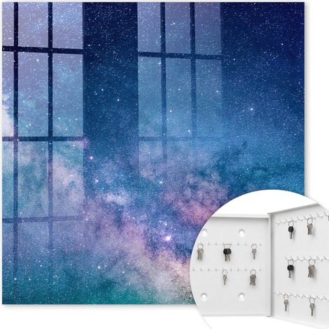 Armoire à clés - (30 cm x 30 cm) - Boîte à clés murale - Coffret de rangement pour clés - Couleur blanche - Ouverture vers la droite - Pour maison et bureau - Nuit cosmique