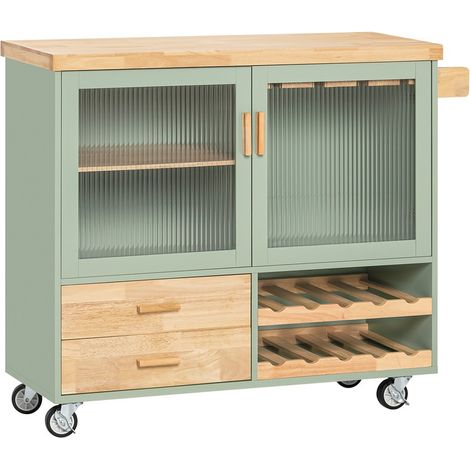 SoBuy Kitchen Dining Room Sideboard on Wheels,Green and Natural,FKW114-GR