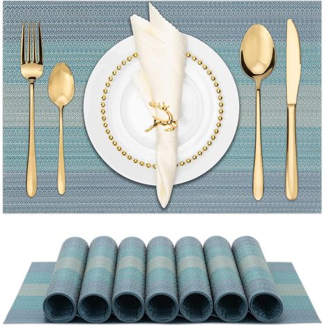 10 pièces - Plastique - PVC - Ensemble de Plastique à bandes tissées - Dessous de bouteille au design minimaliste - Mats de table (1/5)