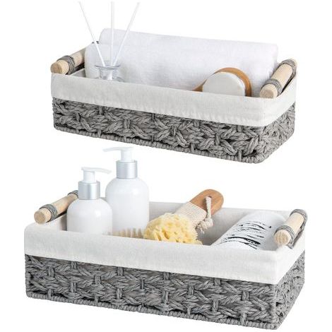 Panier de rangement en rotin gris 25 x 15 x 8,1 cm + 30 x 20 x 9,9 cm pour organiser le papier toilette sur le comptoir, 2 pièces (1/5)