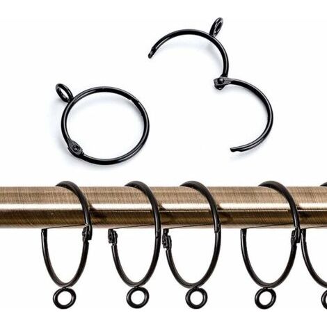 VURAHOME - 20 pièces Métal Anneaux Rideaux, Ouverts et Fermés Crochets de Suspendre à Anneaux pour Rideaux et Tringles, Diamètre Interne de 50 mm (Noir) (1/4)