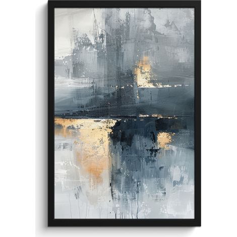 AFFICHE ENCADRÉE Art - Gris - Or - Abstrait Cadre Décoration Murale 40x60 (1/5)