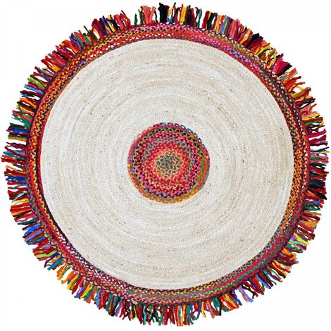 Tapis rond tissé main DIAMETRE JT SATCH multicolore , tapis jute artisanal