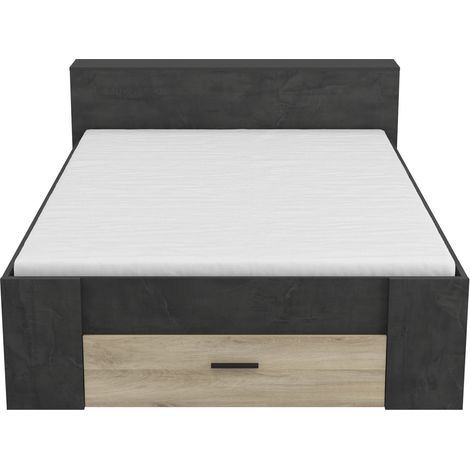 Lit adulte coloris chêne kronberg / sidewalk - longueur 150 x profondeur 217 x hauteur 74 cm -PEGANE- (1/3)