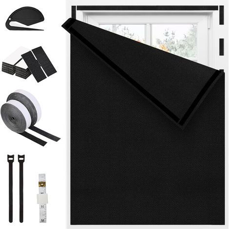 Rideaux occultants pour fenêtre, fenêtre de toit, aspect lin, sans perçage, infroissable, occultant, voyage, protection solaire, fenêtre intérieure réglable et amovible (noir, 100 x 150 cm (l x H)) (1/5)