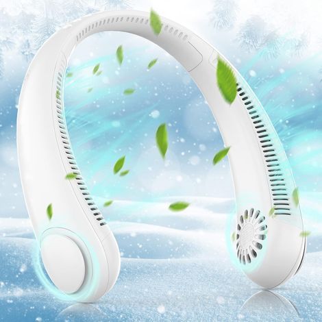Neck Fan, Portable Hanging Neck Fan, Bladeless Mini Neck Fan with 360° Airflow, 3-Speed Hands-Free Personal Fan Rechargeable Wearable Fan Cooling Quiet for Home Office Travel Sports Outdoor - White (1/5)