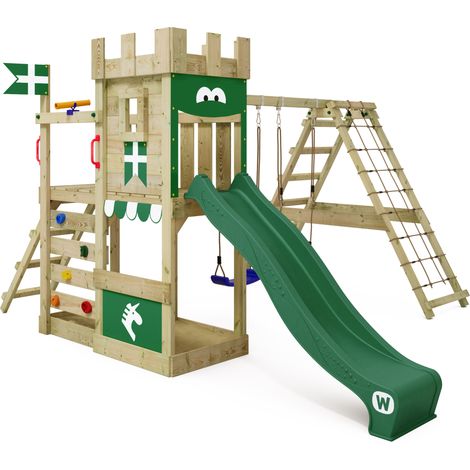 Wickey Spielturm Ritterburg DragonFlyer mit Schaukel & Rutsche, Spielhaus mit Sandkasten, Kletterleiter & Spiel-Zubehör - grün (1/5)