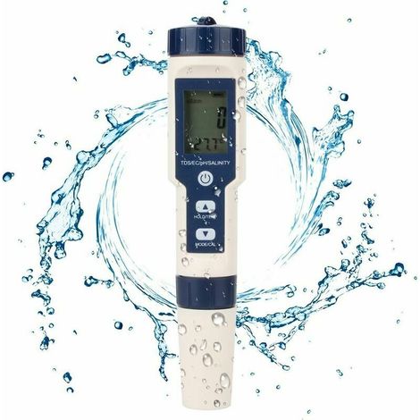 EASYCOMFORT phe Testeur d'eau 5 en 1 Testeur Multifonctionnel de qualité de l'eau, TDS/EC/Salinité/PH/Température numérique pour Eau Potable, Piscine, Aquarium, Aquarium, Culture hydroponique (1/5)