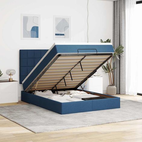 Ottoman-Bett mit Matratze & LEDs Blau 140x200 cm Stoff (1/5)