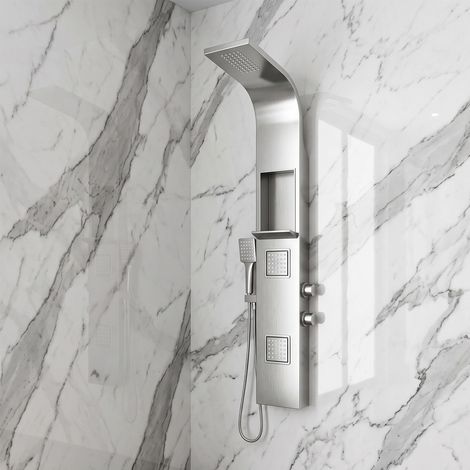 Colonna doccia idromassaggio con mensola porta oggetti e getti a quadri Silver Lucido H135 (1/2)