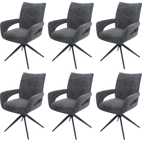 Lot de 6 chaises de salle à manger HWC-O78 chaise de cuisine pivotante avec retour automatique tissu/textile chenille (1/5)