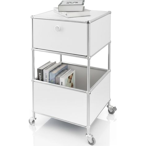 Metallregal Concept Epure MK-145 3-stöckiger Rollcontainer mit Schublade & Ablagen Weiß
