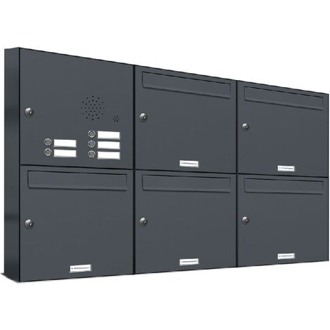 5er Briefkasten Anlage Aufputz - Wandmontage RAL 7016 Anthrazit Klingel (1/5)