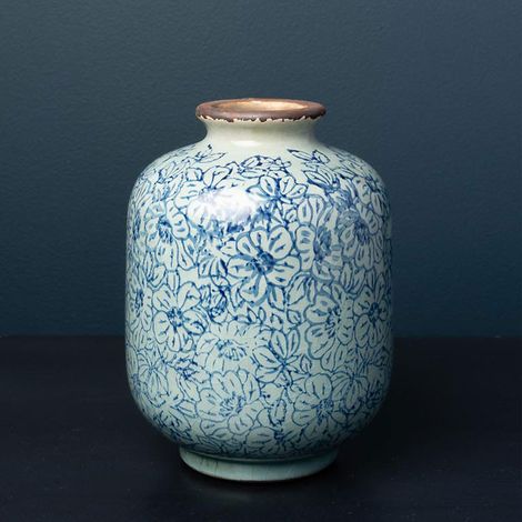 Petit Vase Bucolique Bleu Grès 15x11cm (1/4)
