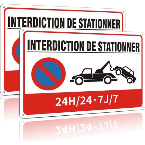2 Pièces Panneau Interdiction De Stationner Aluminium, 24h/24 7J/7 Enseigne,Enseigne MéTallique RéFléChissante,30x20cm With Pre-Drilled Holes,Etanche, Protection Uv,Facile à Installer (1/5)