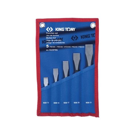 Trousse de 5 burins en acier chrome vanadium – Forme octogonale – Longueur 13 à 23 cm – Finition brunie pour coupe précise – King Tony