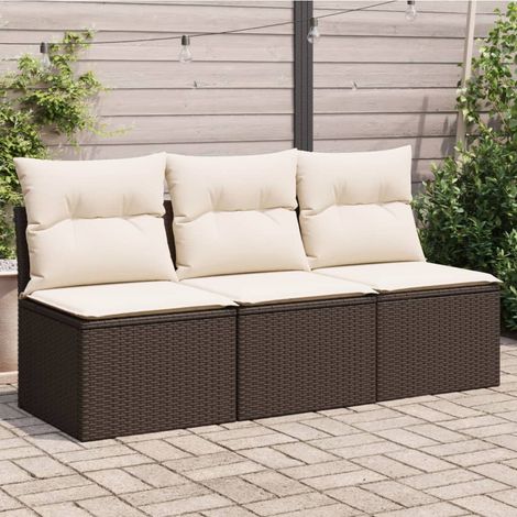 Canapé de jardin avec coussins 3 places-Salon de jardin Sofa extérieur brun résine tressée 378095 (1/5)