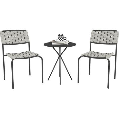 GagaSalon de jardin 3 pieces en polyrotin pour 2 personnes avec table et chaises gris (1/5)
