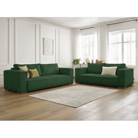 BOBOCHIC - Ensemble canapé droit fixe 3 + 2 places CHELSEA gros côtelé doux Vert (1/5)