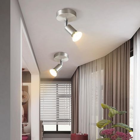 GBLY Plafonnier LED - spot de plafond orientable 1 flamme GU10 lampe de couloir spot industriel orientable 350° spot mural pour cuisine couloir salon,Chrome,2ER