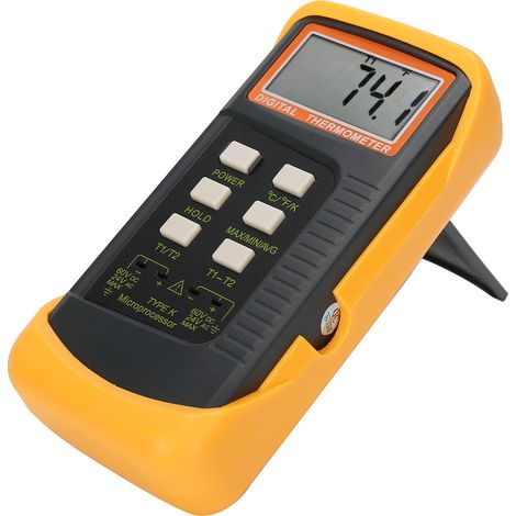 Thermomètre à thermocouple à double canal ℃/℉/K, appareil de détection de température portable 50℃ 1370℃ / -58,0℉ 2498,0℉ (1/5)