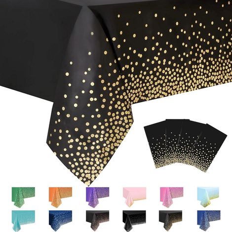 Lot de 4 nappes Noir Or 137x274cm Peva Pois Imperméable