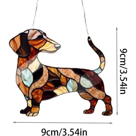 Suncatcher Dachshund - Acrylique - Finition Métallique - Pour Fenêtre Intérieure Ou Balcon - Dimensions 12 x 10 cm - 1 Pièce (1/3)
