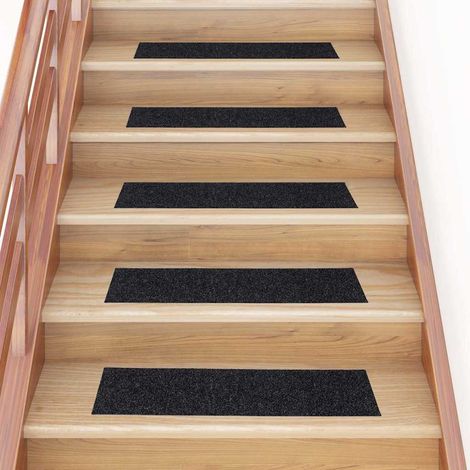 Tapis d'escalier autocollants 15 pièces 76 x 20 cm Noir Rectangulaire (1/5)