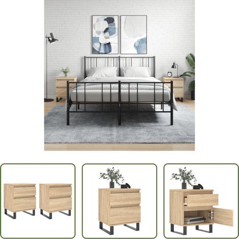 vidaXL Nachttisch Sonoma-Eiche - Nachttische 2 Stk. Sonoma-Eiche 40x35x50 cm Holzwerkstoff (1/5)