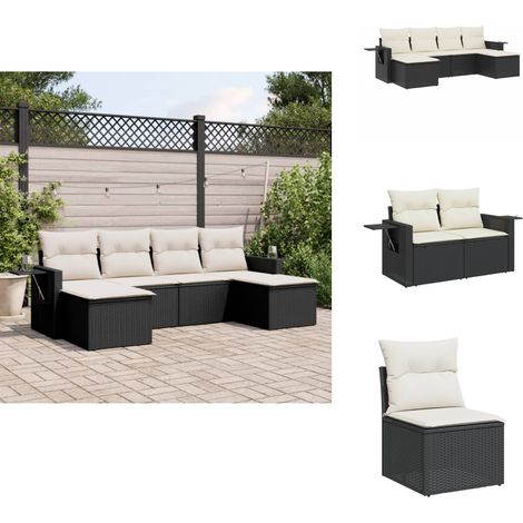 Salon de jardin 6 pcs avec coussins noir résine tressée - Salon De Jardin - Meuble De Jardin - Canapé Extérieur - Ensemble Salon - Résine Tressée (1/5)