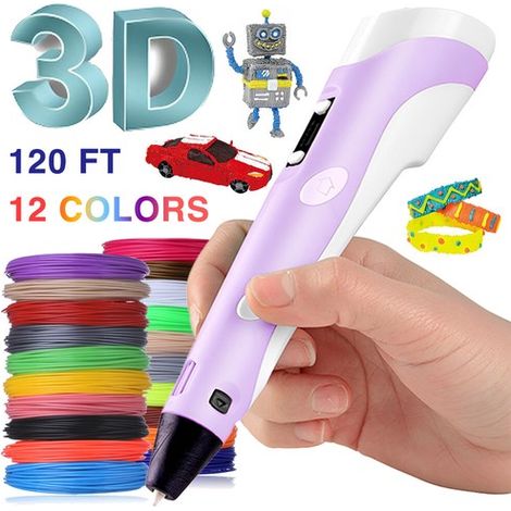 Kit stylo d'impression 3D, imprimante graffiti et kit de dessin, comprenant 12 couleurs de filament PLA - violet. (1/5)