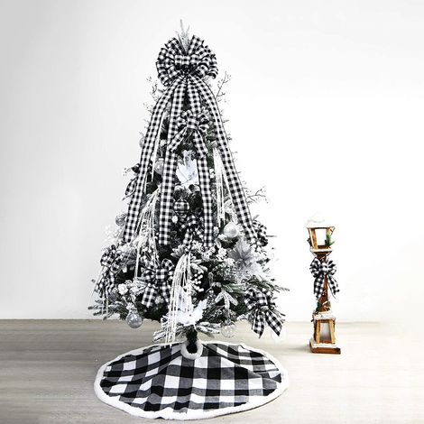 Weihnachtsdekoration Leinen-Karo-Schleife zum Dekorieren von Weihnachtsbaum, Wohnszene, Hängende Ornamente (1/4)