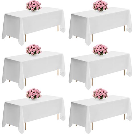 Nappe rectangulaire blanche, 1778 x 3048 mm, couverture de table en polyester infroissable, lot de 6, résistante à la déchirure et l'effilochage, lavable en machine, pour mariage, fête, banquet (1/5)
