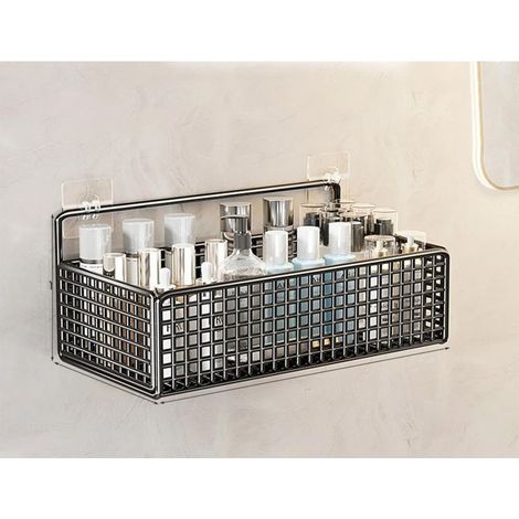 Étagère de salle de bain, rangement mural sans perçage pour WC, panier de rangement suspendu pour toilettes, étagère suspendue pour salle de bain (1/4)