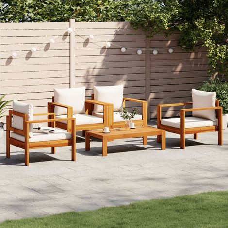 Salon de jardin avec coussins 5 pcs Bois d'acacia solide (1/5)