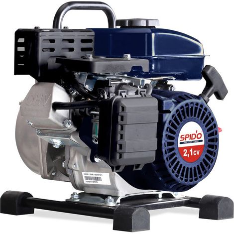 Spido – Pompe thermique 4 temps 2,1 CV – Débit 12 m³/h – Pression 3,6 bars – Autonome jusqu'à 6m profondeur – Réservoir 1,6L