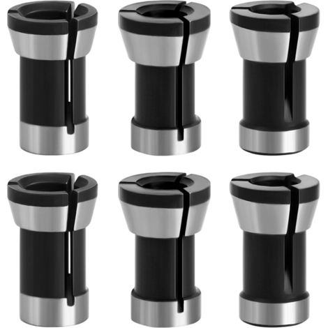 6/6.35/8mm 6 Pièces Tête de Mandrin HSS Pince de Serrage Defonceuse Tête Adaptateur Convertisseur pour Perceuses Machine de Gravure pour Rogneuse Menuiserie électrique Pince de Routeur Titulaire (1/5)