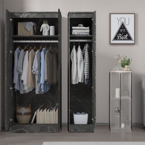 ZITA Grey Marble Effect 2 Piece Wardrobe Set - 2 Door and 1 Door, Spacious Bedroom Storage Solutions