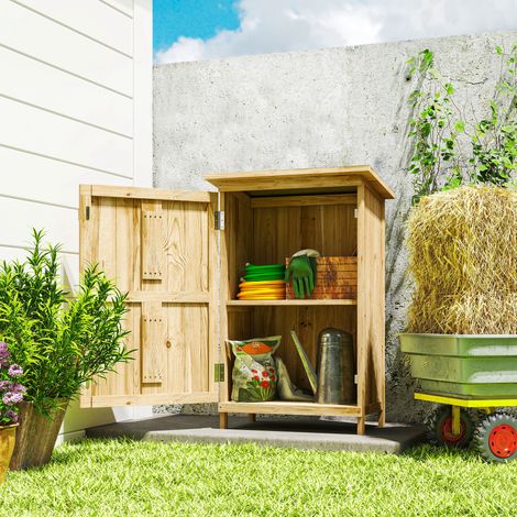 Gartenhäuschen aus Holz, 63,5 x 40 x 90 cm, Werkzeugschrank mit 2 Regalböden und Tür, Natur