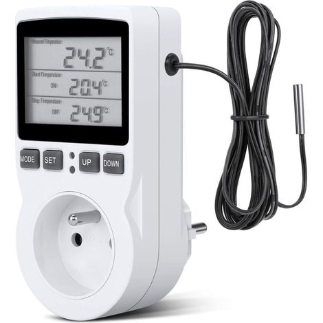 Vtizikl Prise Thermostat, Prise Minuteur Digital, Prise Programmable Digitale avec Sonde, Minuterie Numérique Programmable, Prise Thermostat chauffage pour Serre, Aquarium-Fei Yu (1/4)