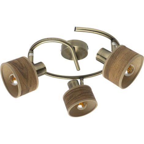 Plafoniera Nando 3xe14 Pelle/legno scuro Faretti Orientabili 16x35x35 Cm