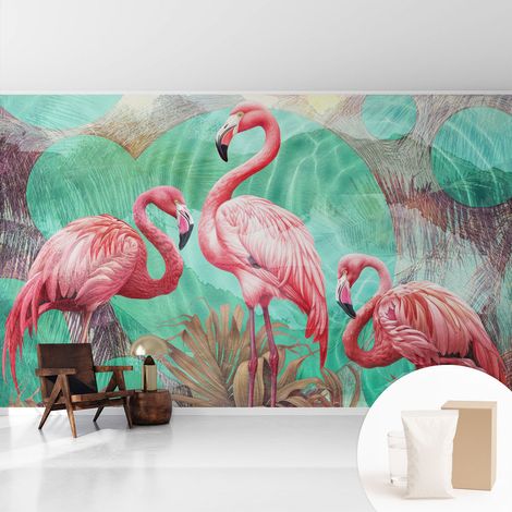 Papier peint intissé avec imprimé installation simple qualité excellente sans désordre - Colle incluse gratuite Oiseaux exotiques 416x254 cm (1/5)