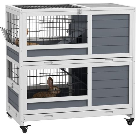 Grey Double Decker Guinea Pig Cage for Indoor Rabbits with Feeding Trough, Trays, Ramps, and Openable Top (1/5)