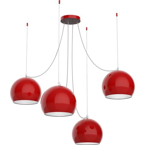 LUMICOM  JOE Sospensione, 4X E27, max 42W, metallo, rosso lucido/bianco, D.25cm (1/3)