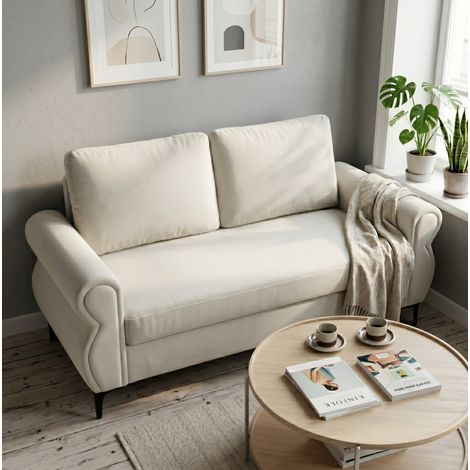 Canapé fixe en tissu blanc crème, ressorts ensachés et mousse HR, housses amovibles, pieds métal 15 cm, hauteur d’assise 49 cm – de FLORAGRACE pour salon (1/5)