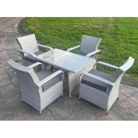 Fimous Light Grey Rattan Rectangular Dining Table and 4 Chairs Set Outdoor Garden furniture Set with Seat Cushion (1/4)