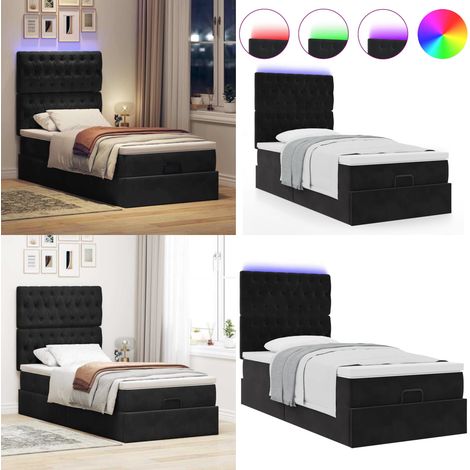 vidaXL Ottoman-Bett mit Matratzen & LEDs Schwarz 100x200 cm Samt (1/5)