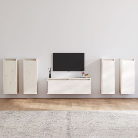 Meubles TV 5 pcs Bancs TV Armoires de rangement Blanc Bois massif de pin 35387 (1/5)