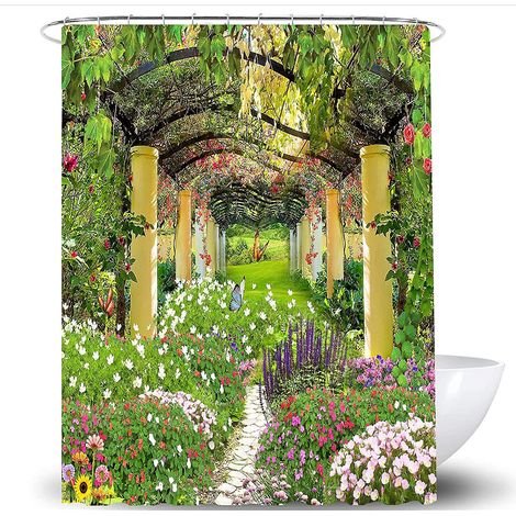 rideau De Douche Papillon Floral Avec Crochets 180 X 180 Cm Tanche Salle De Bain Baignoire Anti-moisissure Tissu Polyester Salle De Bain Rideau De (1/5)