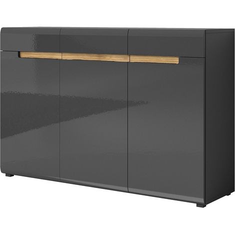 Cassettiera design LUCIA, 3 porte e 3 cassetti. Color grigio lucido e rovere (1/5)